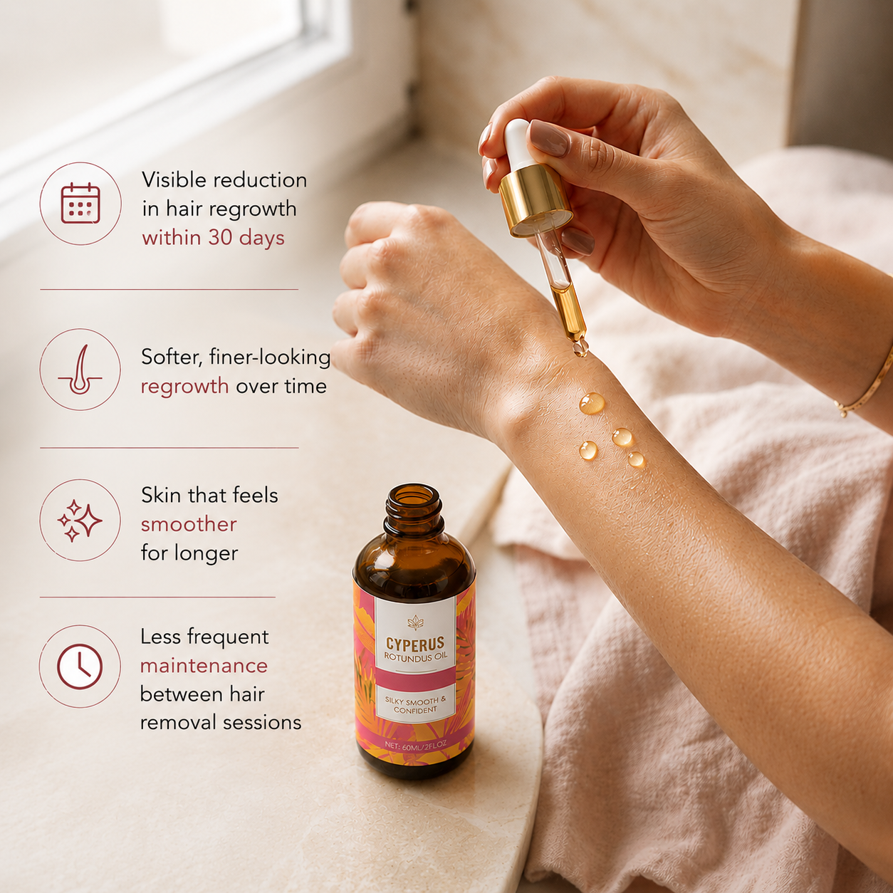 Applying Cyperus Rotundus Oil by Field & North to the skin