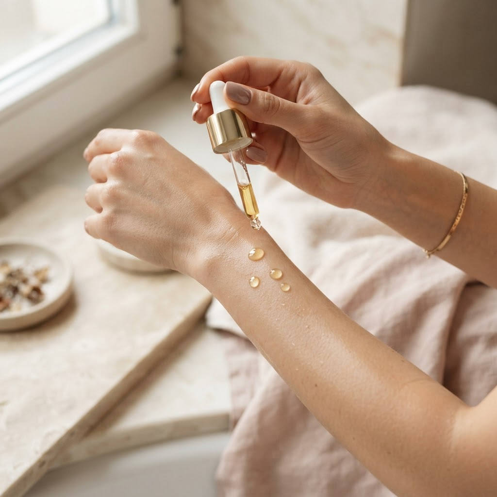 Applying Cyperus Rotundus Oil by Field & North to the skin